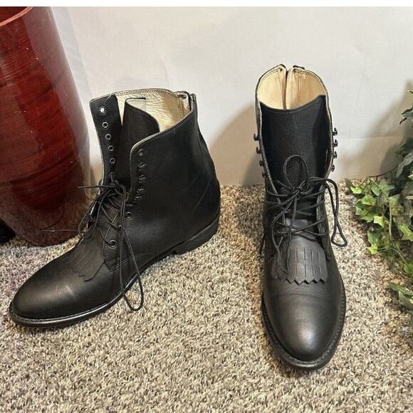 VTG Durango DB1730X Kiltie Western Boots Black Leather 10.5 D Back Heel Zip NEW - Picture 1 of 8